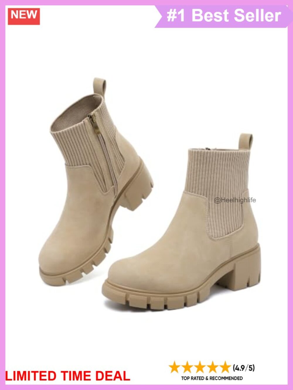 Women's Chunky Heel Chelsea Ankle Boots Side Zip Platform Lug Sole